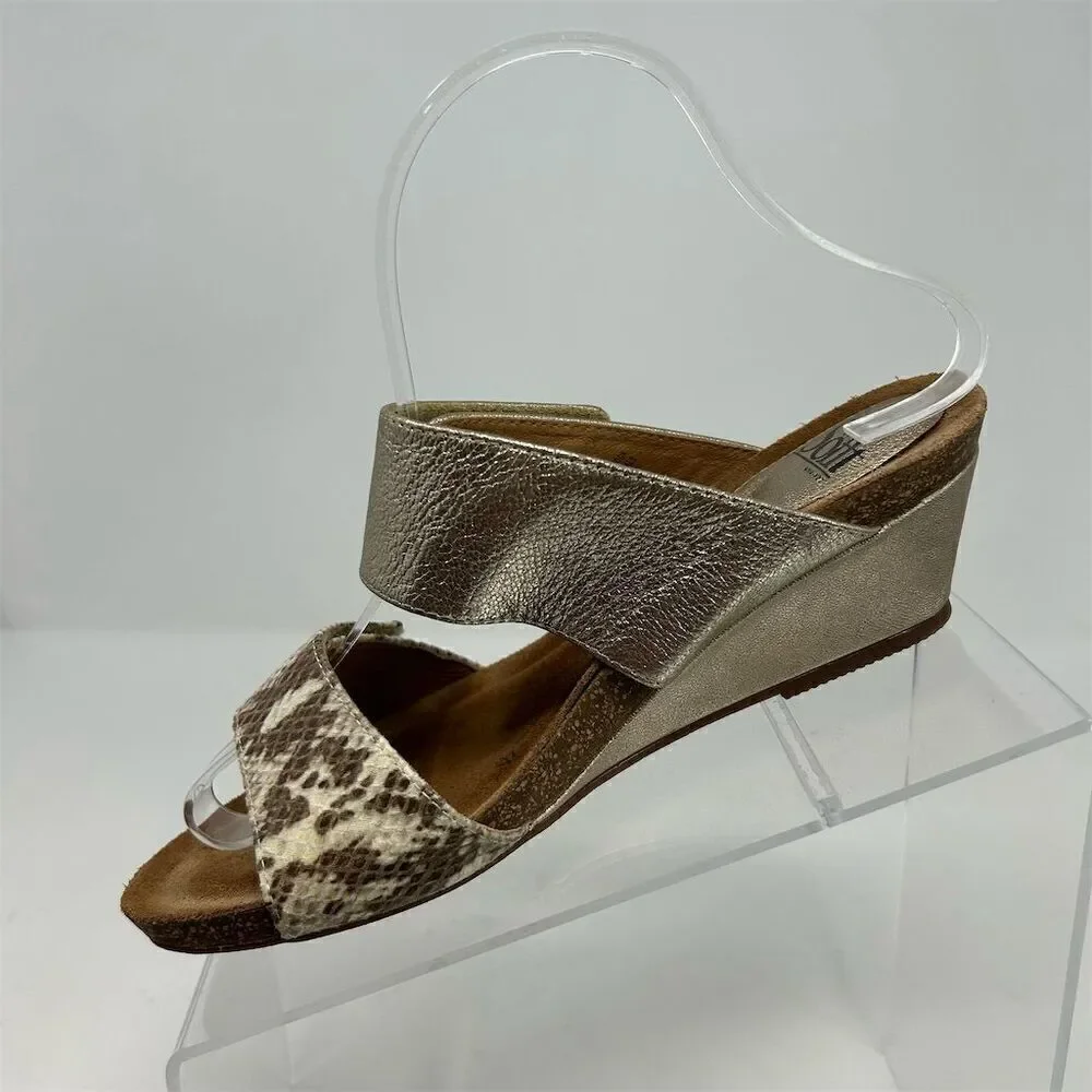 Söfft Women's Gold Metallic Snake Print Wedge Strappy Sandals Size 7 Summer